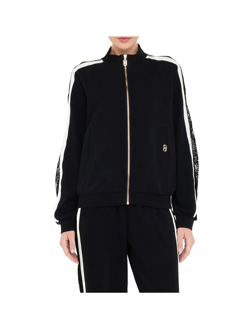 LIUJO SPORT Liu Jo Felpa in cotone con pizzo Nero Nero/Bianco Latte