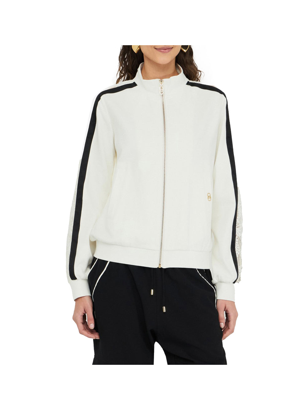 LIUJO SPORT Liu Jo Felpa in cotone con pizzo Bianco B.Co Latte/Nero