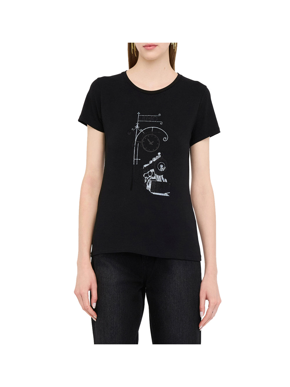LIUJO SPORT Liu Jo T-shirt con stampa laminata Nero Nero/Train