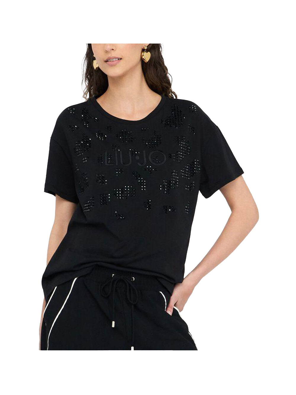 LIUJO SPORT Liu Jo T-shirt Nero Nero/Animal Strass