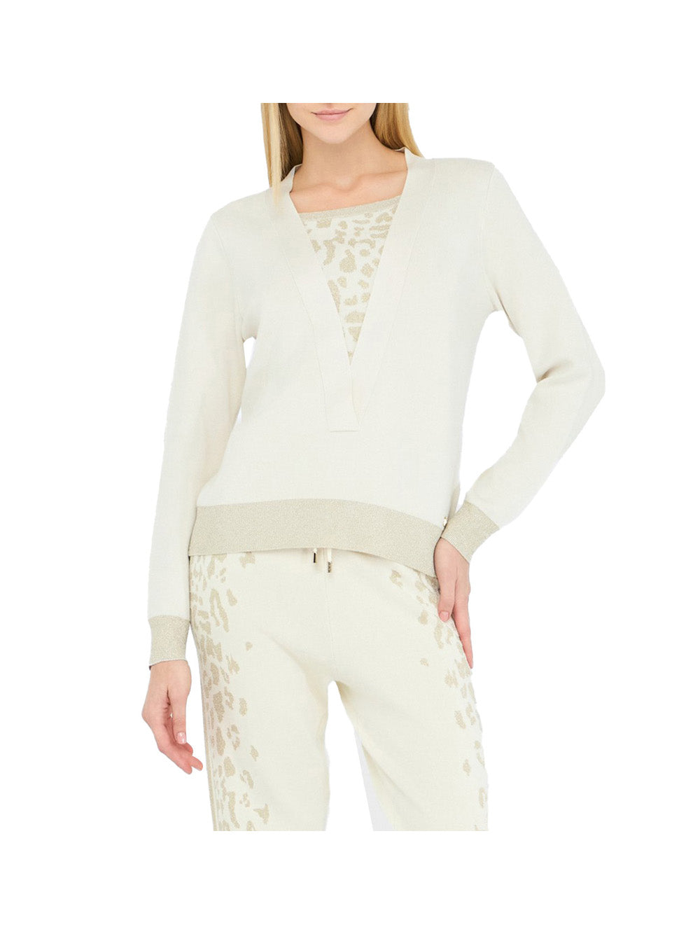 LIUJO SPORT Ecs Maglia Liu Jo Chiusa Bianco Bco Latte/L.Gold Lux