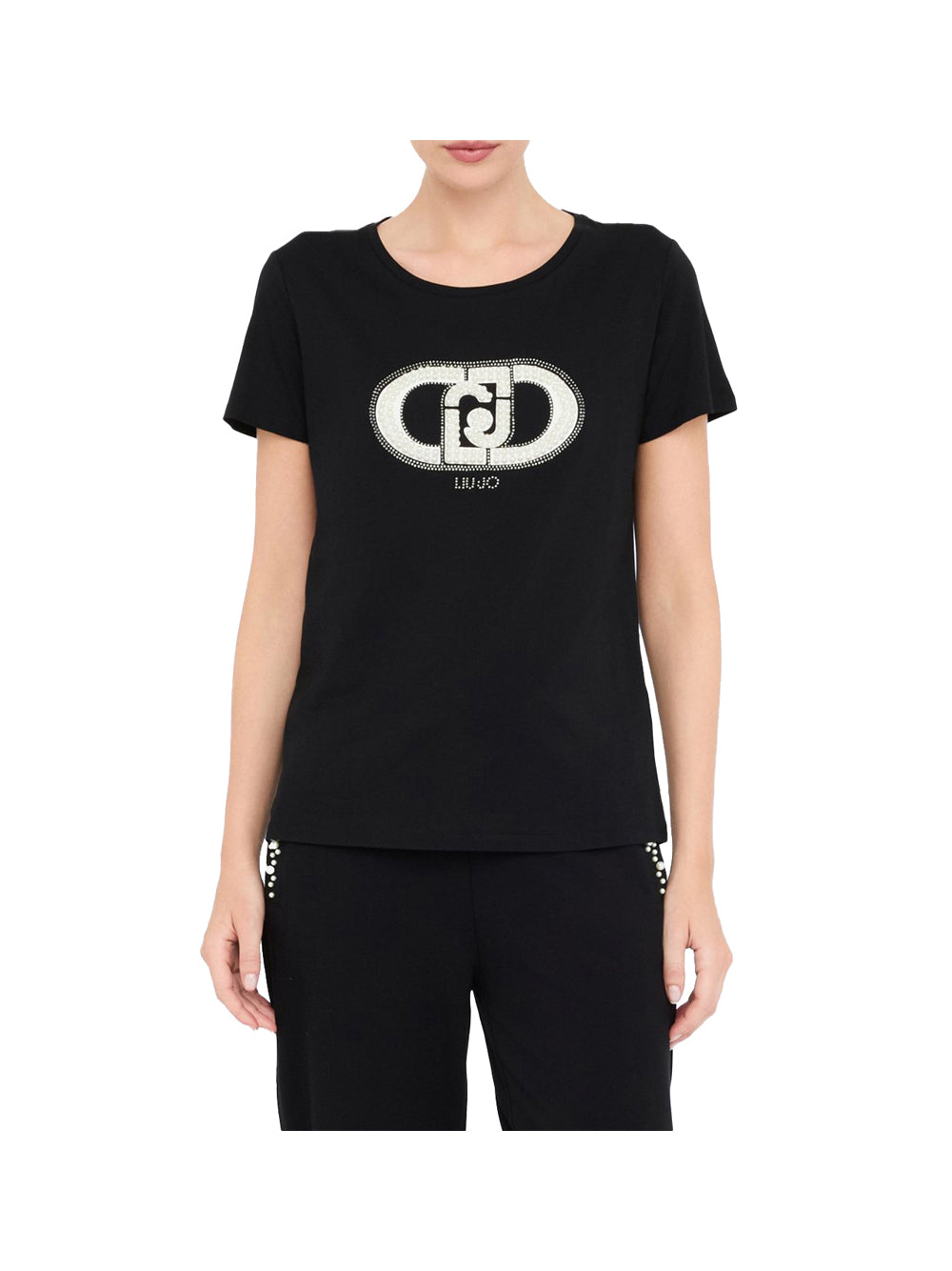 LIUJO SPORT Liu Jo T-shirt in cotone Nero Nero/Monogram Pearl
