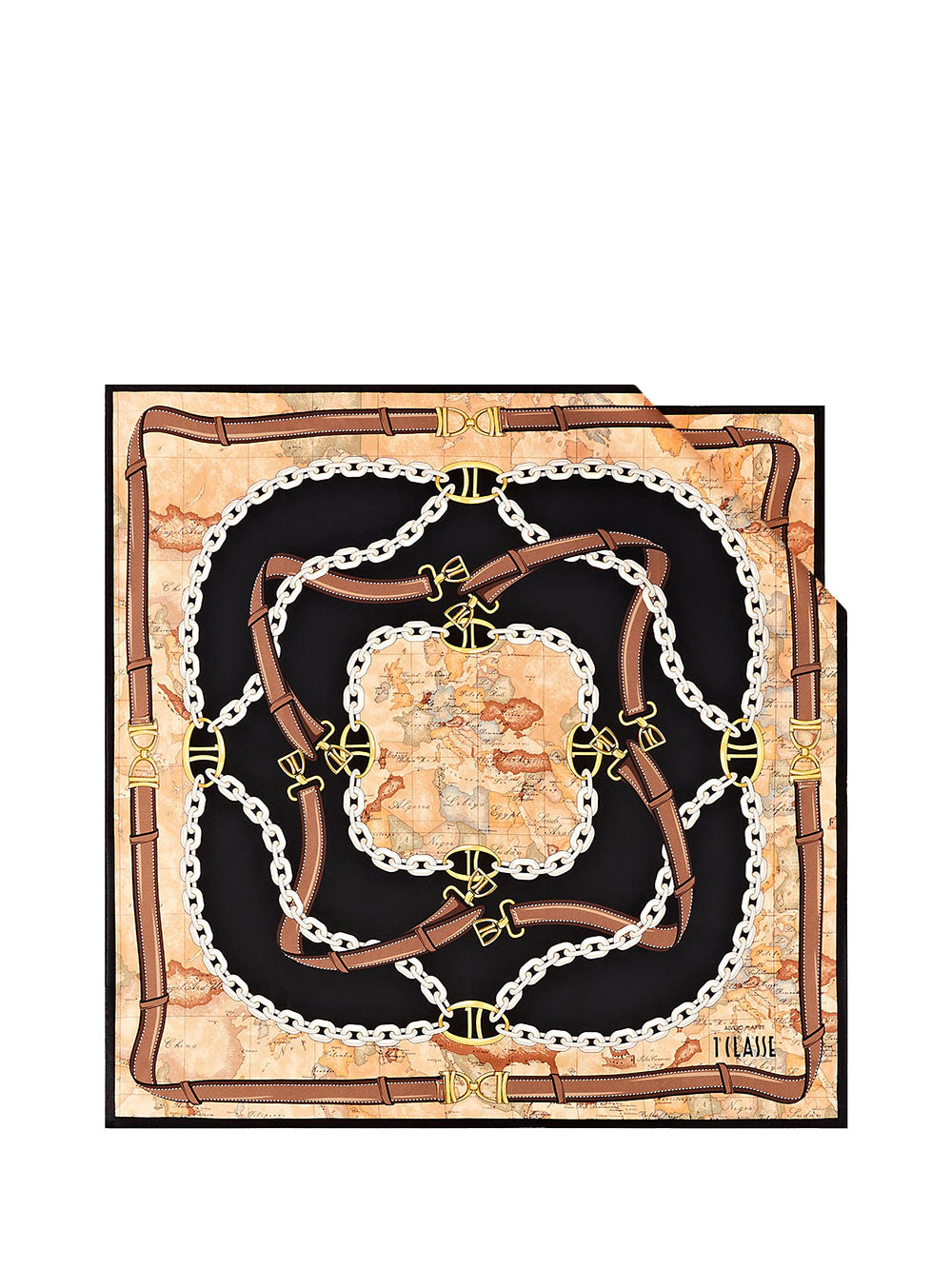 PRIMA CLASSE SETA Alviero Martini Foulard in seta Geo Selleria 70x70 Nero Nero