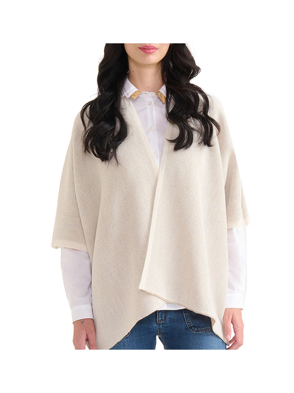 PRIMA CLASSE SETA Alviero Martini Mantella in misto lana con logo e cornice Écru Écru