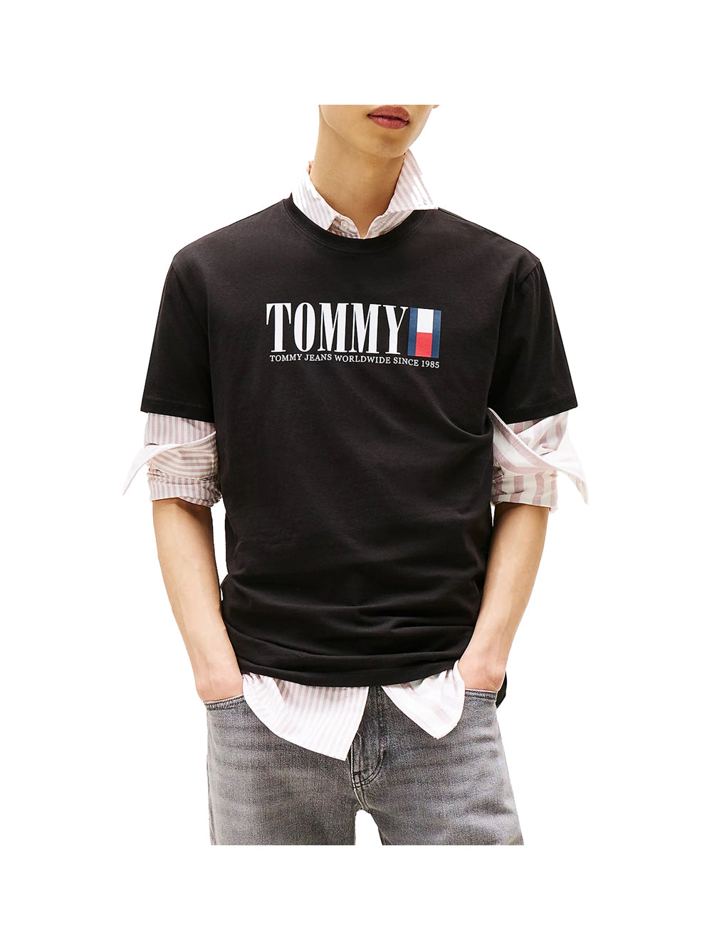 TOMMY JEANS 1USCITA Tommy Jeans Tjm Reg Tommy Dna Fl T-Shirt Uomo Nero Nero