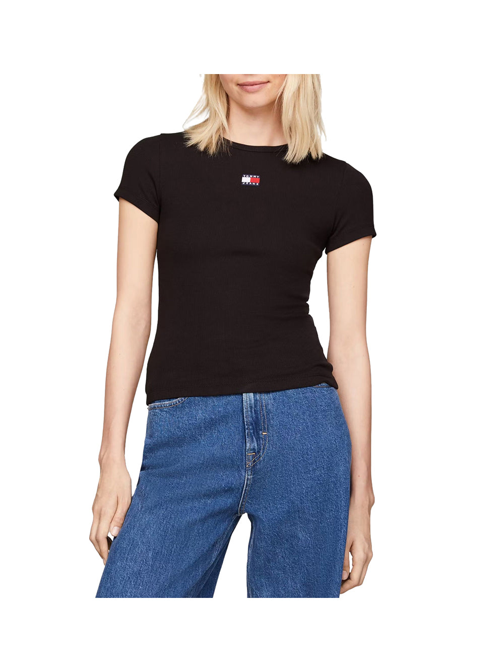 TOMMY JEANS 1USCITA Tommy Jeans Tjw Slim Badge Rib T-Shirt Donna Nero Nero