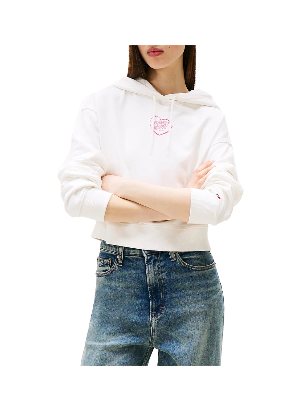 TOMMY JEANS 1USCITA Tommy Jeans Tjw Rlx Crp Heart Ho Felpa Donna Bianco Bianco