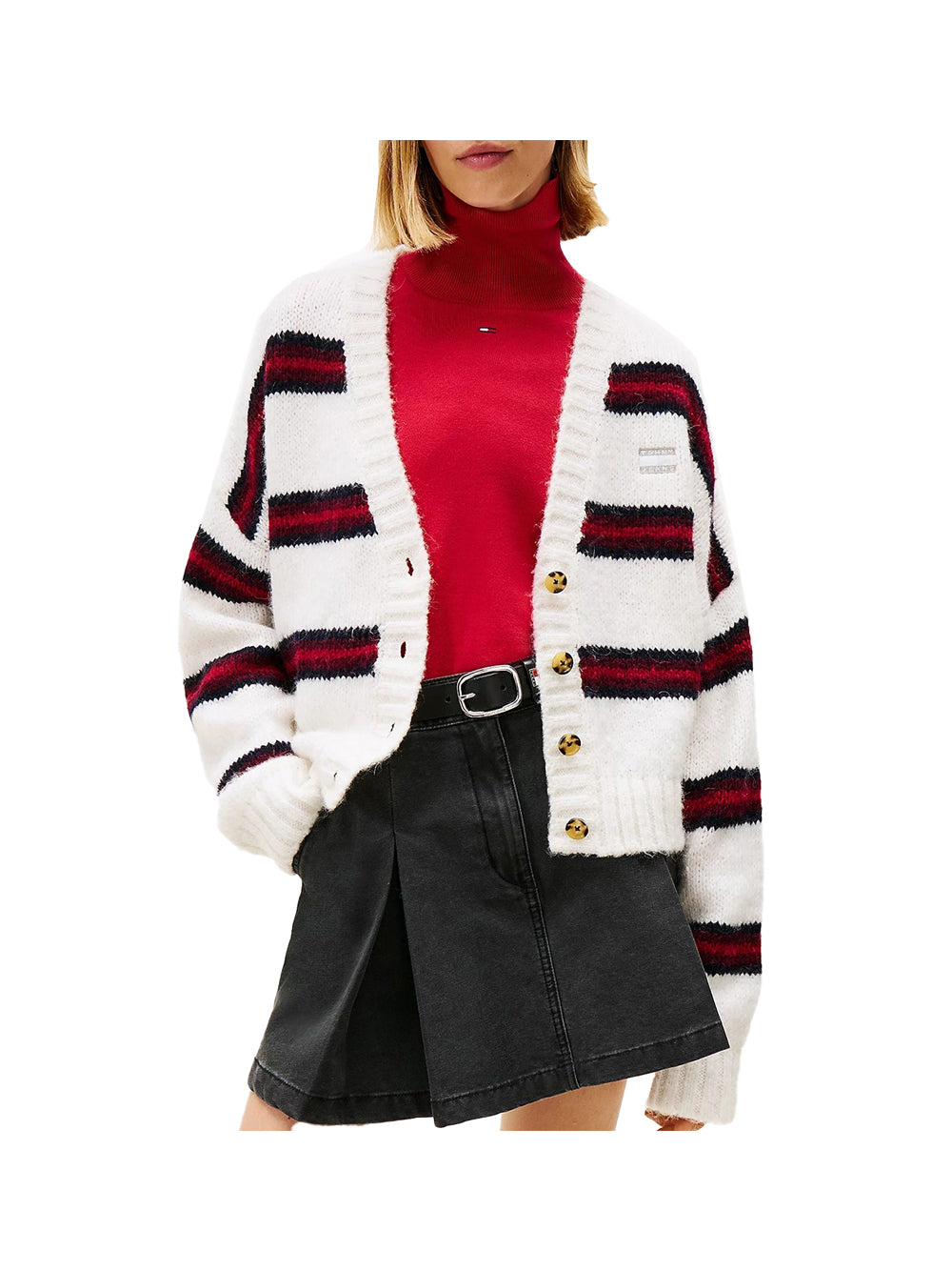 TOMMY JEANS 2USCITA Cardigan Tommy Hilfiger relaxed fit a righe con distintivo Bianco Bianco