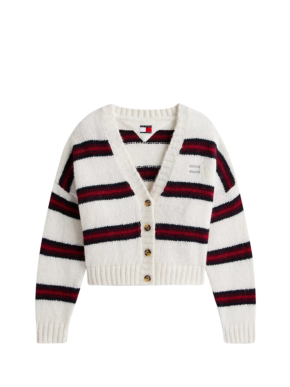 TOMMY JEANS 2USCITA Cardigan Tommy Hilfiger relaxed fit a righe con distintivo Bianco Bianco