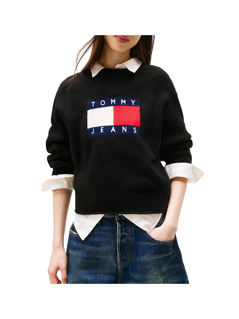 TOMMY JEANS 2USCITA Pullover Tommy Hilfiger relaxed fit mélange con bandiera Nero Nero