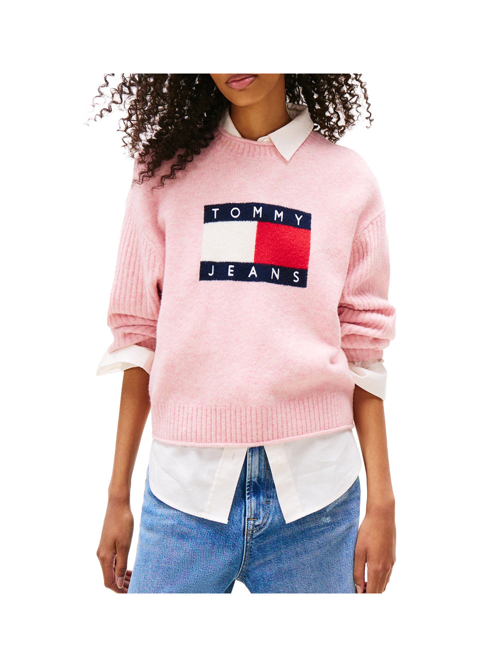 TOMMY JEANS 2USCITA Pullover Tommy Hilfiger relaxed fit mélange con bandiera Rosa Rosa