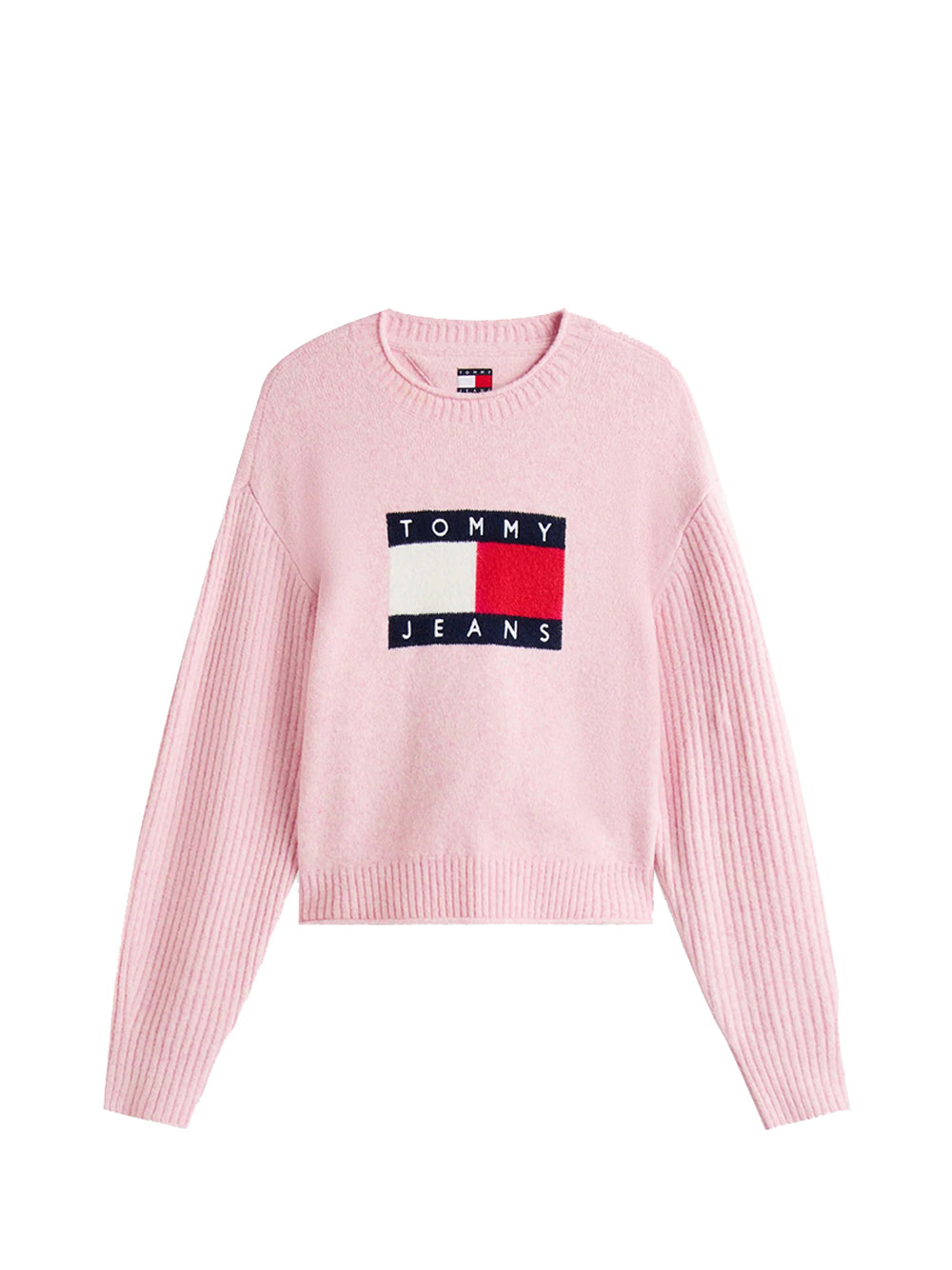 TOMMY JEANS 2USCITA Pullover Tommy Hilfiger relaxed fit mélange con bandiera Rosa Rosa