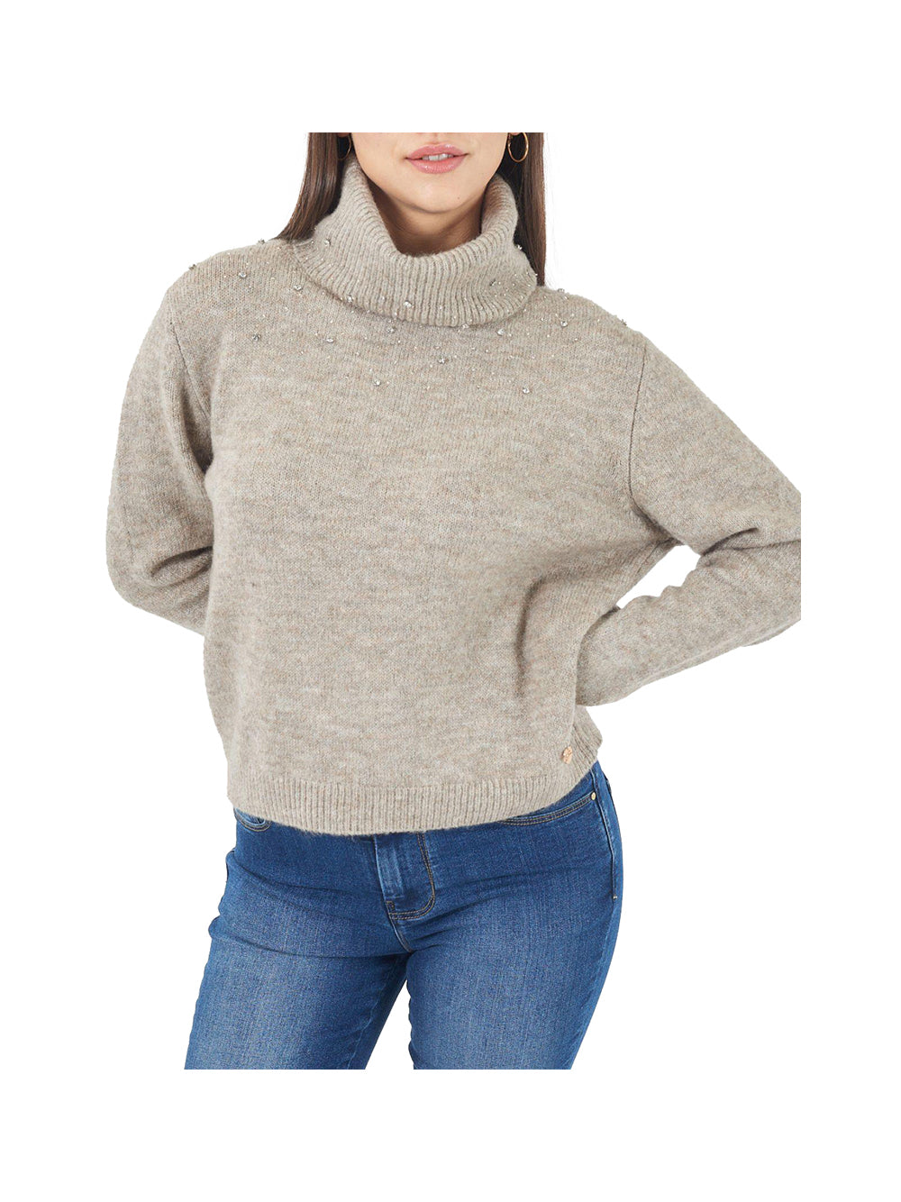 YES ZEE Maglia Dolcevita Yes Zee Con Applicazioni - Tortora Tortora