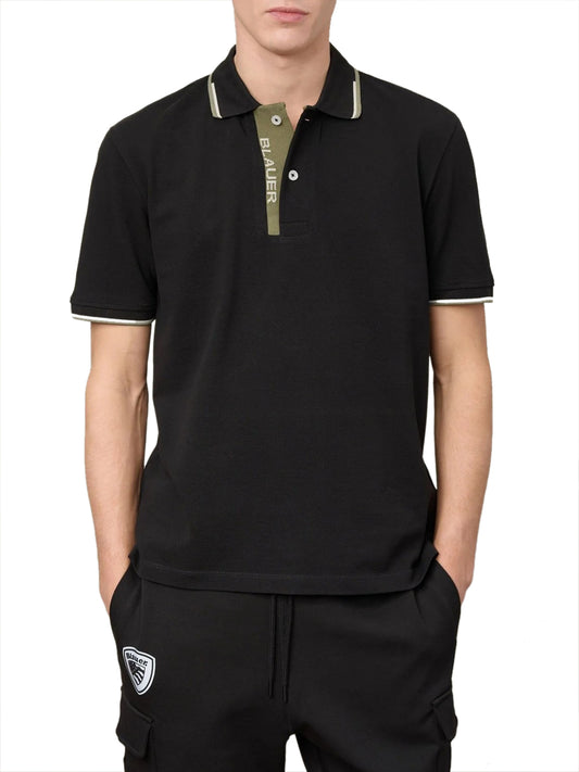 BLAUER Polo Doppia Riga Logata Parkson Blauer - Nero Nero