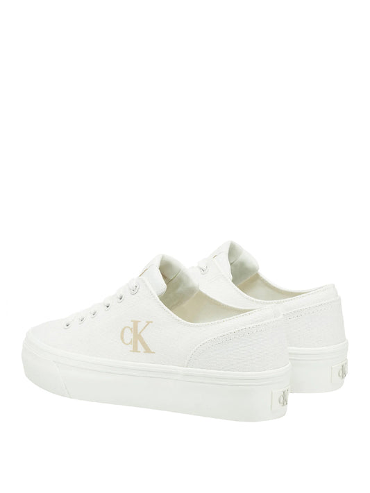 CALVIN CALZATURE 2USCITA Calvin Klein Sneakers In Tela Con Plateau E Logo - Bianco Triple Bright White