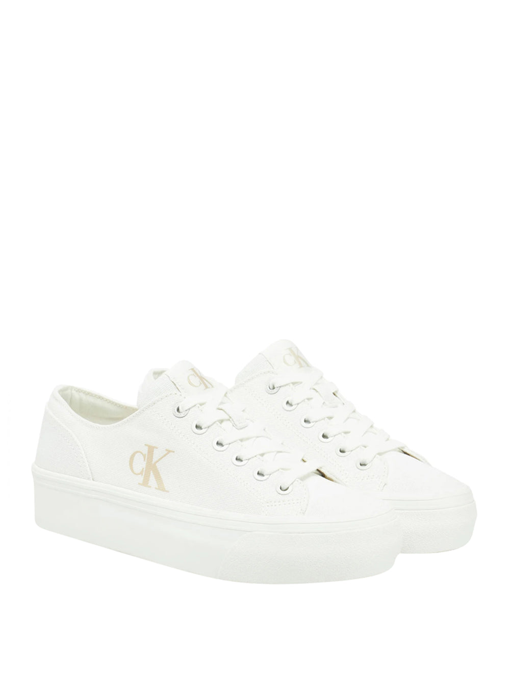 CALVIN CALZATURE 2USCITA Calvin Klein Sneakers In Tela Con Plateau E Logo - Bianco Triple Bright White