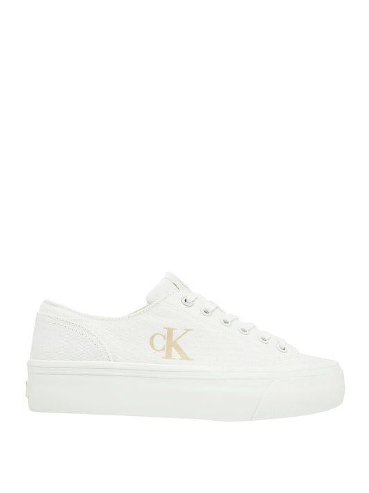 CALVIN CALZATURE 2USCITA Calvin Klein Sneakers In Tela Con Plateau E Logo - Bianco Triple Bright White