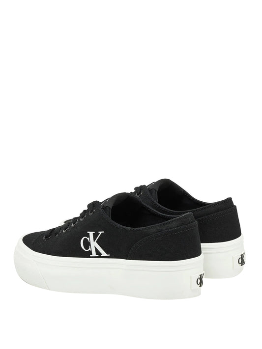 CALVIN CALZATURE 2USCITA Calvin Klein Sneakers In Tela Con Plateau E Logo - Nero Black/Bright White