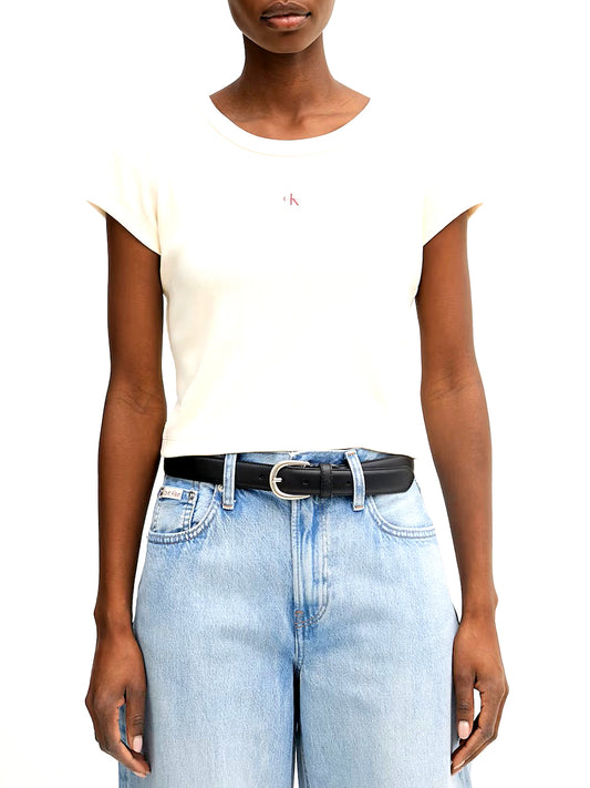 CALVIN2 2USCITA Calvin Klein T-Shirt A- Woven Label - Bianco Calico