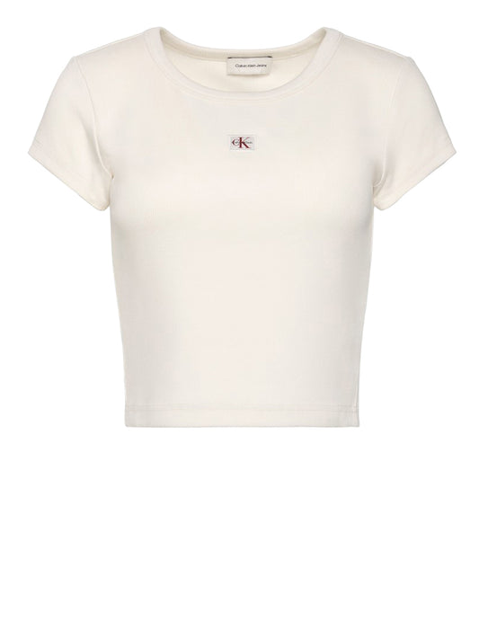 CALVIN2 2USCITA Calvin Klein T-Shirt A- Woven Label - Bianco Calico