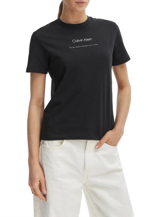 CALVIN2 2USCITA T-Shirt Calvin Klein Logo Frontale Nero BLACK