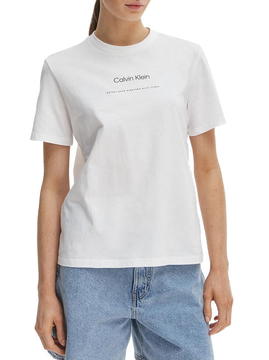 CALVIN2 2USCITA T-Shirt Calvin Klein Logo Frontale Bianco Bright White