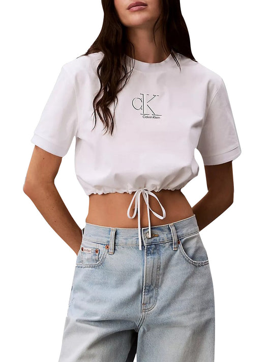 CALVIN2 2USCITA T-Shirt Calvin Klein Ss Cooling Jrsy Tie Waist Crop t Bianco Bright White
