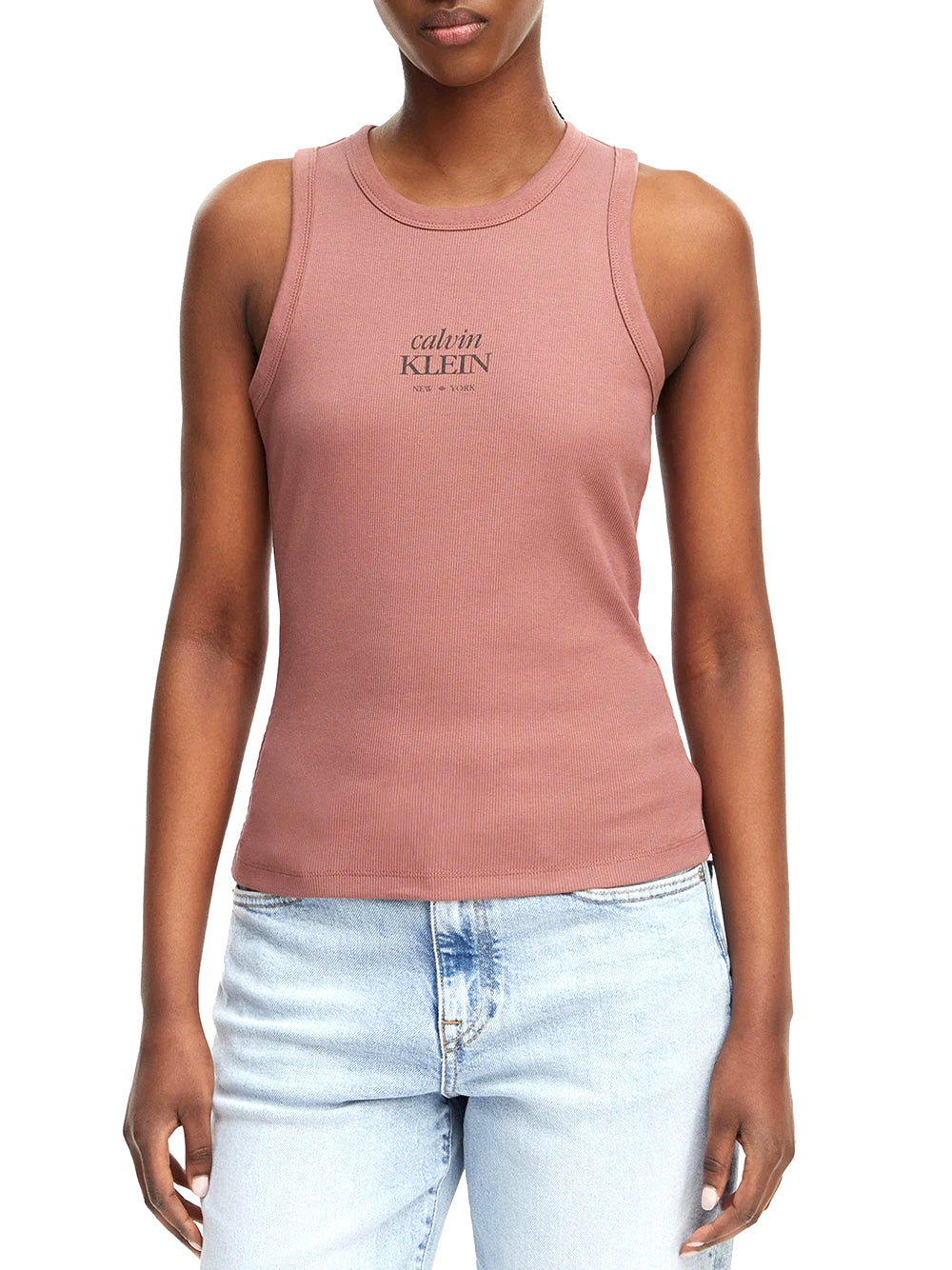 CALVIN2 2USCITA Calvin Klein Canotta In Cotone A Costine Sllim - Marrone Sierra Brown