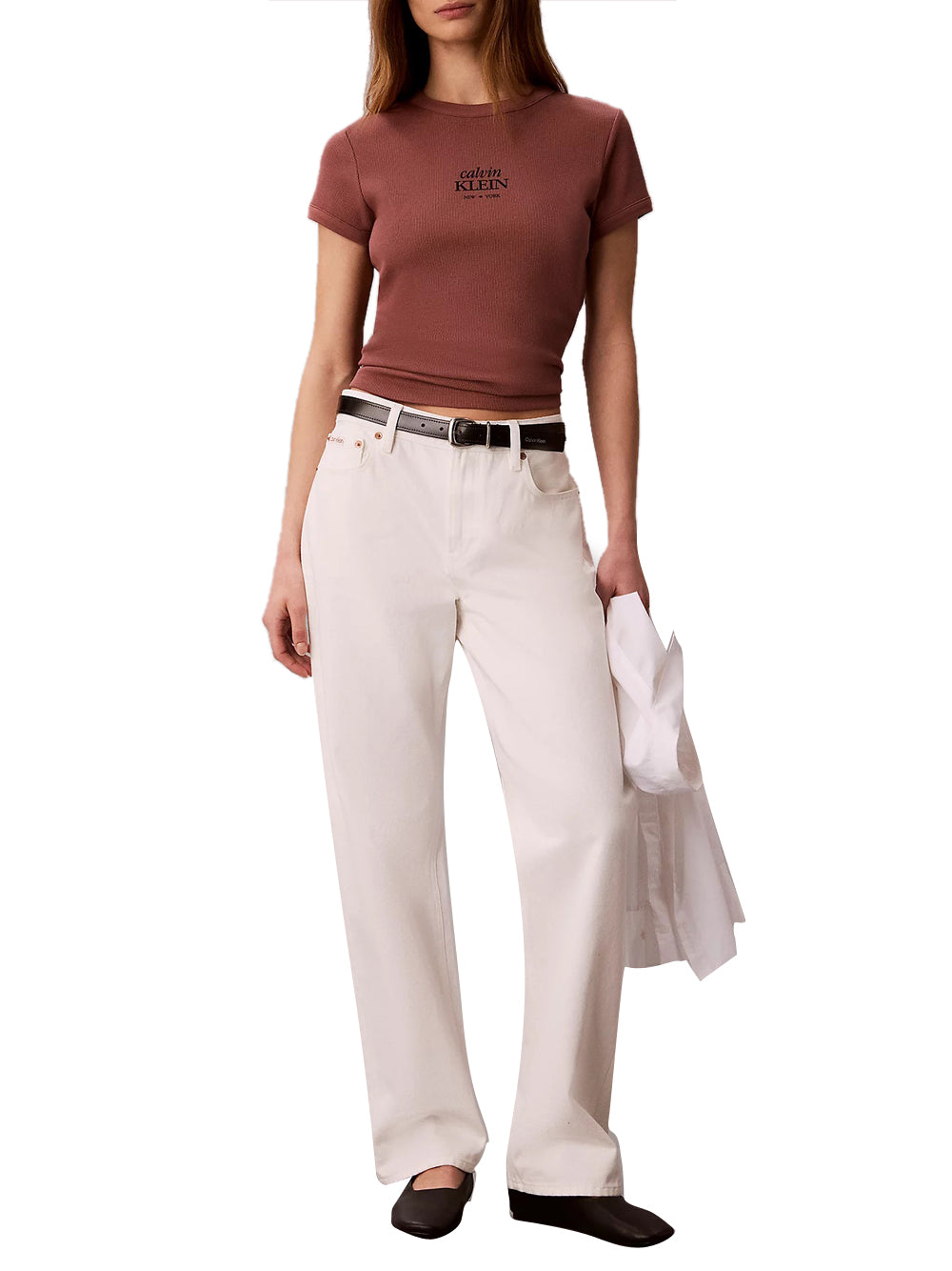 CALVIN2 2USCITA Calvin Klein T-Shirt Ss 2X2 Baby Rib Logo - Marrone Sierra Brown