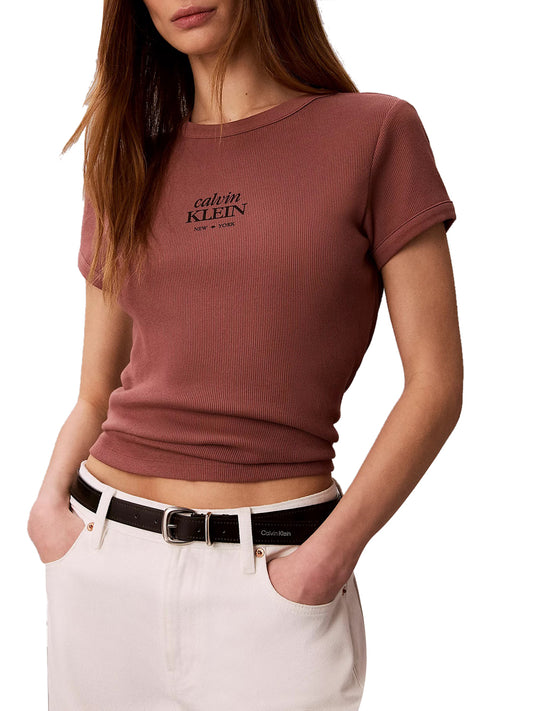 CALVIN2 2USCITA Calvin Klein T-Shirt Ss 2X2 Baby Rib Logo - Marrone Sierra Brown
