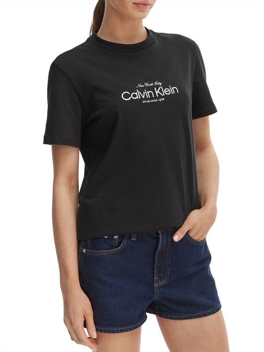 CALVIN2 2USCITA Calvin Klein T-Shirt Logo Frontale - Bianco BLACK