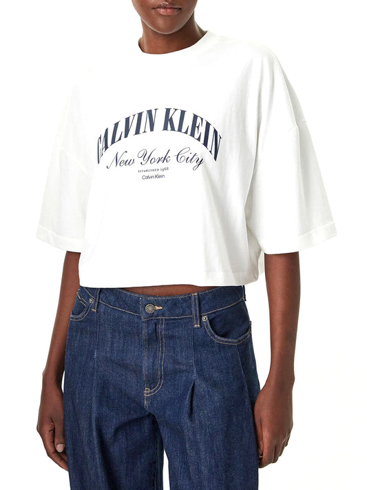 CALVIN2 2USCITA Calvin Klein T-shirt Con Logo In Stile College Corta - Bianco Bright White