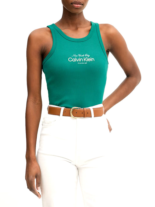 CALVIN2 2USCITA Calvin Klein Canotta In Cotone A Costine Slim - Verde Enchanted Forest