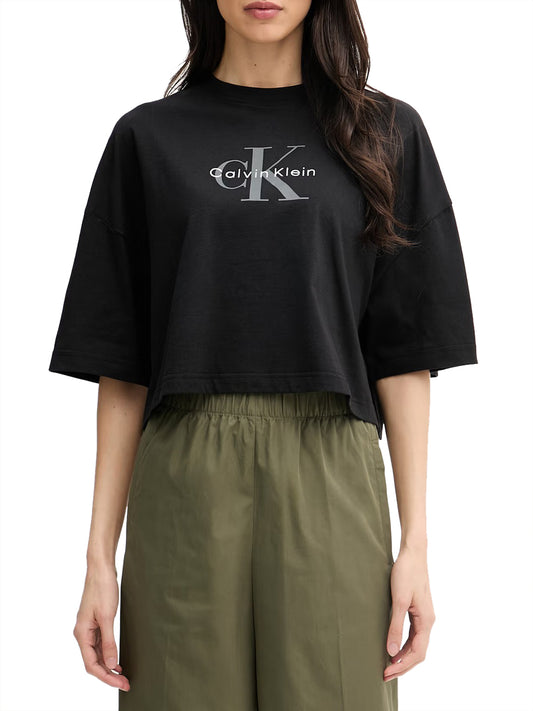 CALVIN2 2USCITA Calvin Klein T-Shirt Boxy Crop Monologo - Nero BLACK