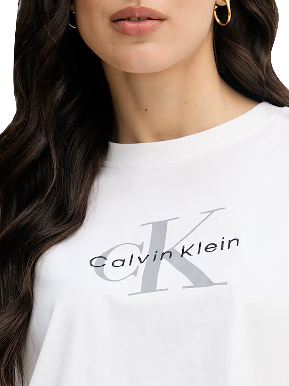 CALVIN2 2USCITA Calvin Klein T-Shirt Boxy Crop Monologo - Bianco Bright White