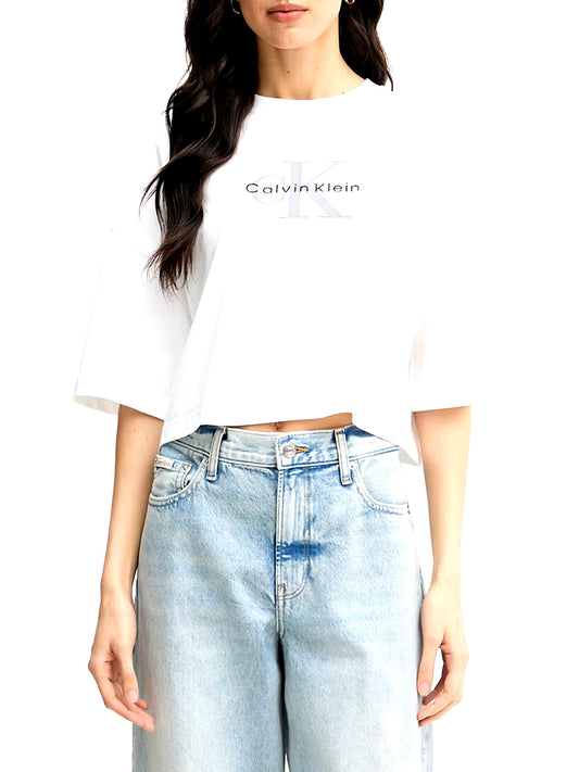 CALVIN2 2USCITA Calvin Klein T-Shirt Boxy Crop Monologo - Bianco Bright White