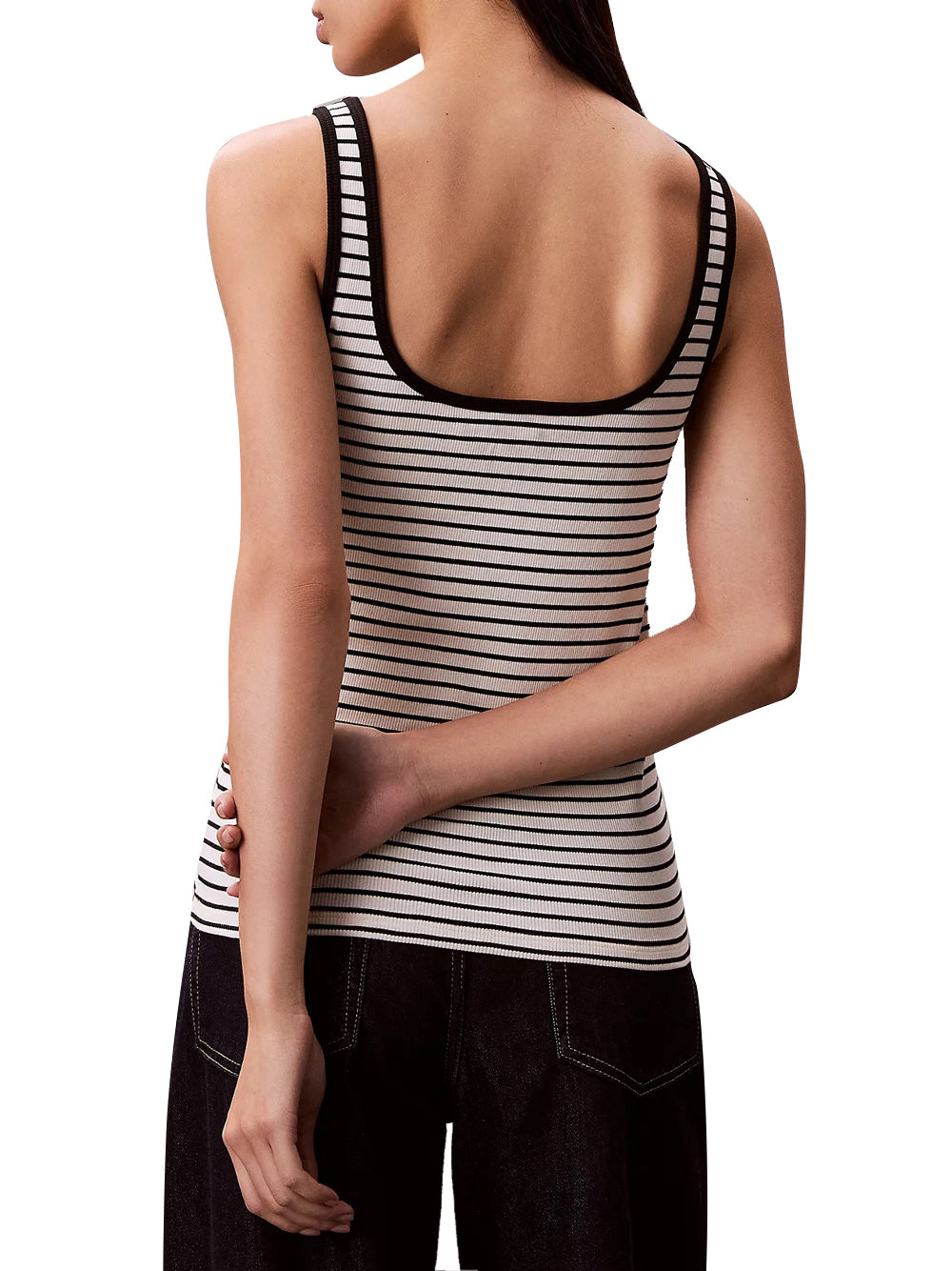 CALVIN2 2USCITA Canotta A Costine Con Scollo Rotondo - Nero Black Stripe