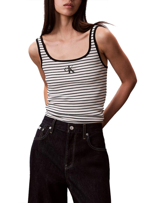 CALVIN2 2USCITA Canotta A Costine Con Scollo Rotondo - Nero Black Stripe