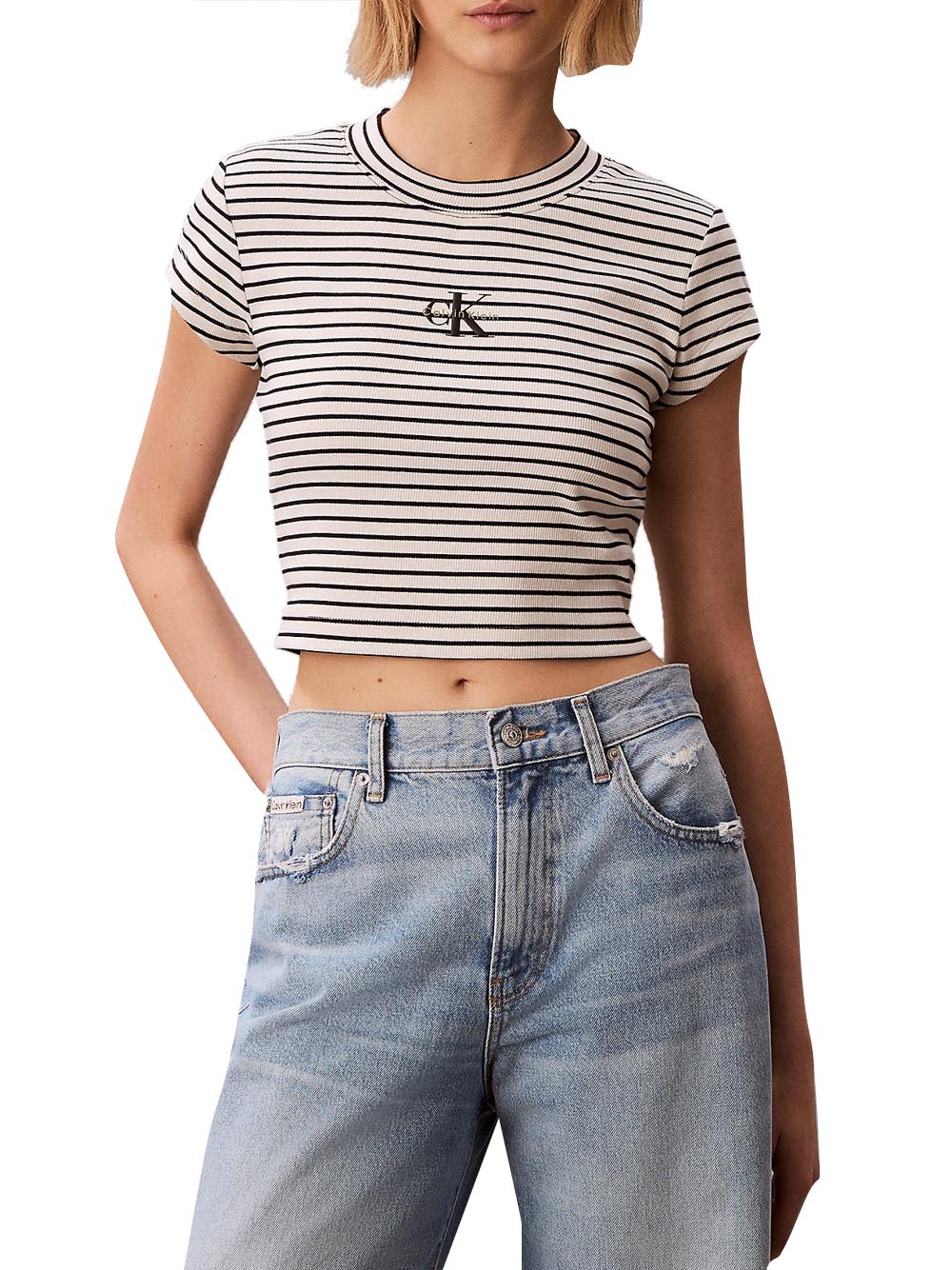 CALVIN2 2USCITA T-Shirt Calvin Klein Striped Monologo Bab Nero Csw25S K004 3 Black