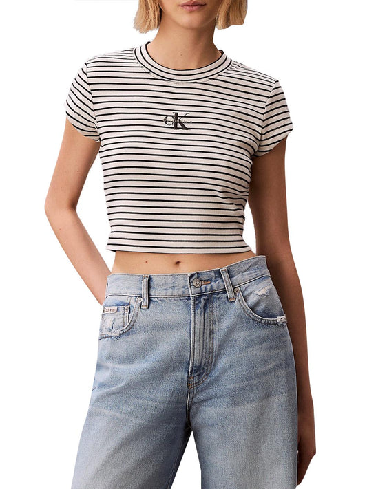 CALVIN2 2USCITA T-Shirt Calvin Klein Striped Monologo Bab Nero Csw25S K004 3 Black