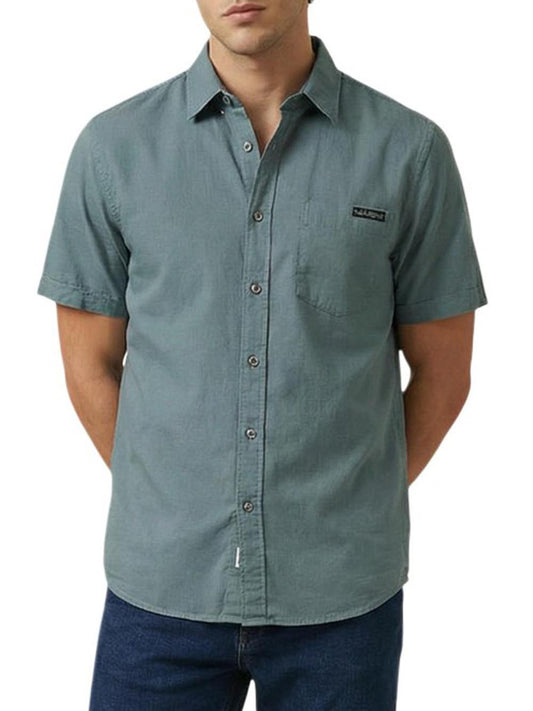 CALVIN2 2USCITA Camicia Calvin Klein Ss Solid Causal Line Petrolio Frosted Spruce