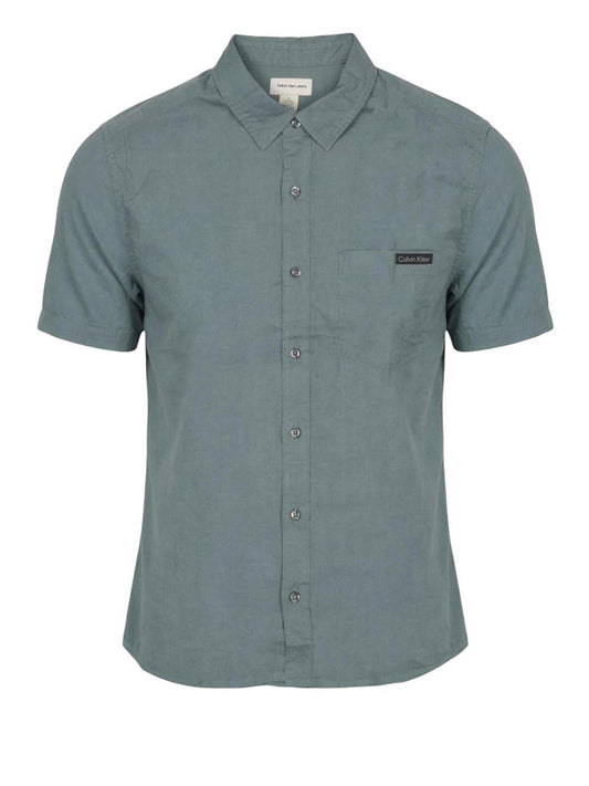 CALVIN2 2USCITA Camicia Calvin Klein Ss Solid Causal Line Petrolio Frosted Spruce