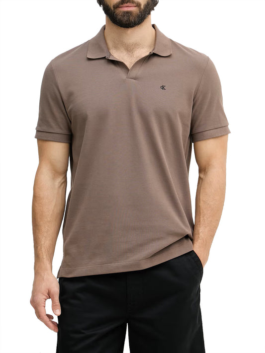 CALVIN2 2USCITA Calvin Klein Polo In Piqué Di Cotone Con Colletto Aperto Marrone Warm Oak
