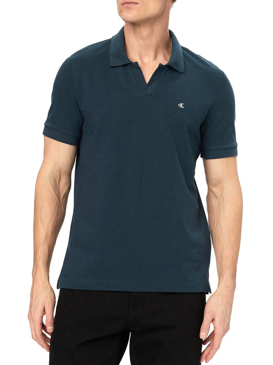 CALVIN2 2USCITA Calvin Klein Polo In Piqué Di Cotone Con Colletto Aperto Marrone Navy Stone