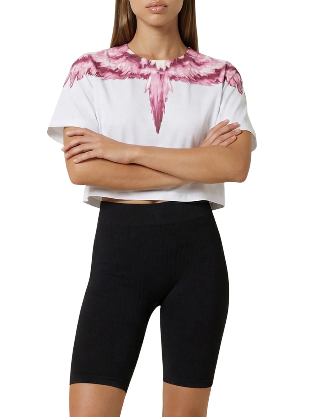 COUNTY OF MILAN T-Shirt Crop Marcelo Burlon In Jersey - Bianco/Rosa Bianco/rosa