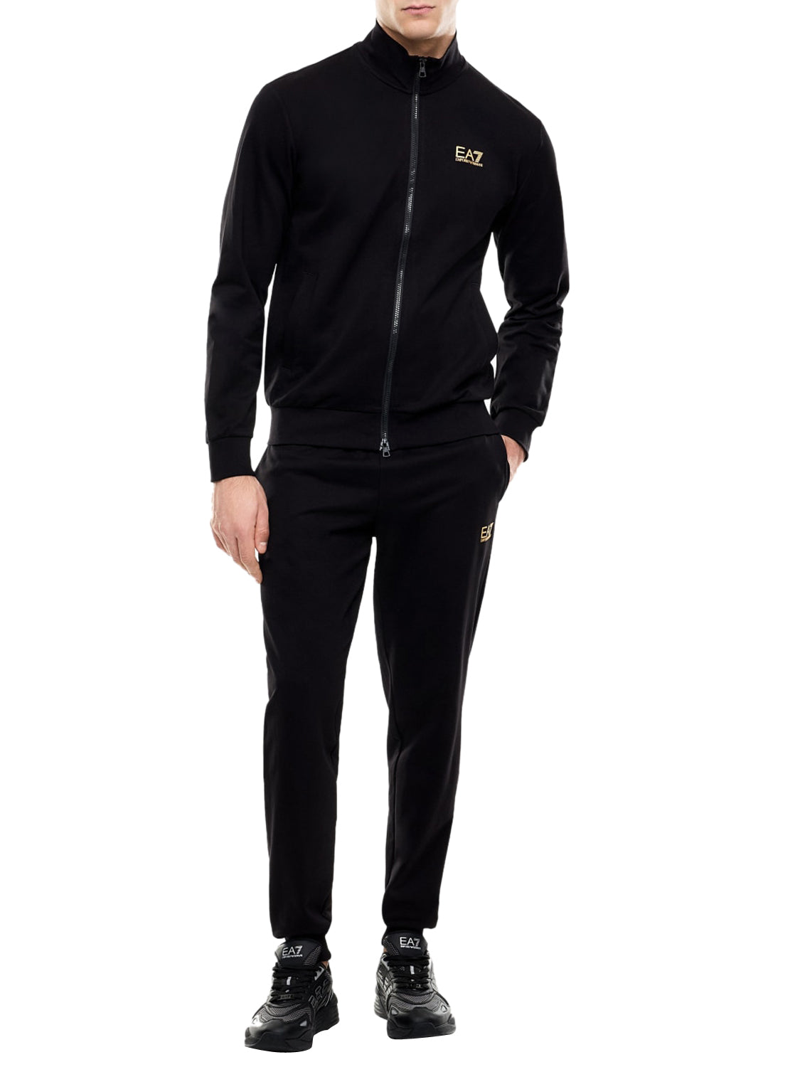 EA7 Tuta In Cotone Con Zip E Collo Montante Core Identity Ea7 - Nero/Oro Nero/oro