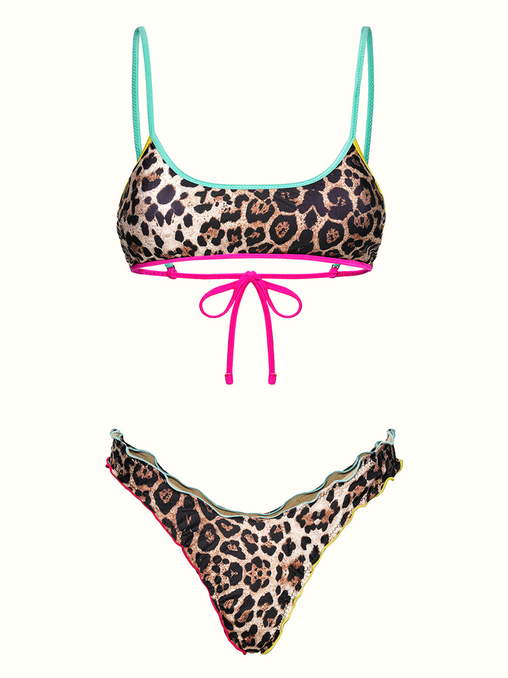 F**K Bikini Top Regolabile Con Slip Americano Fisso F**K - Leopardato LEOPARD