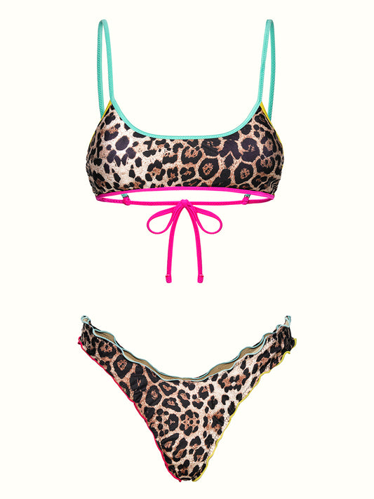 F**K Bikini Top Regolabile Con Slip Americano Fisso F**K - Leopardato LEOPARD