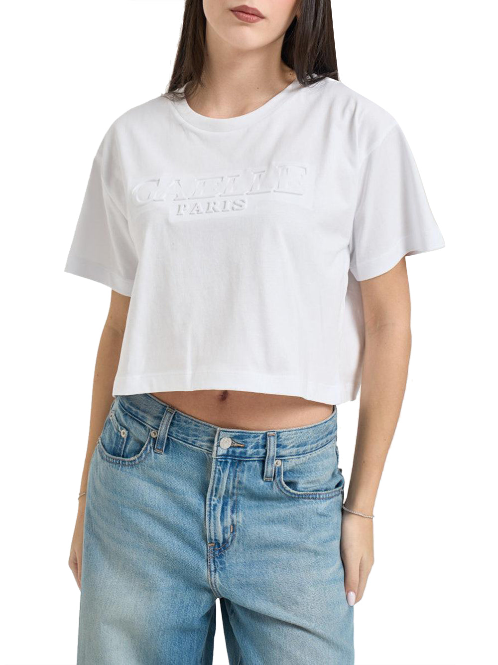 GAELLE PARIS T-Shirt Crop Paricollo Mezza Manica Gaelle Paris - Bianco Bianco