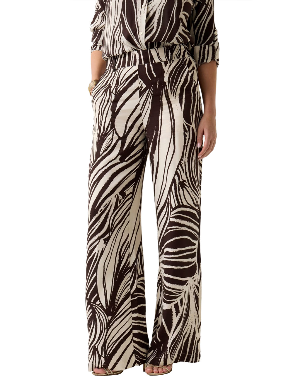 GUESS 2 USCITA Pantalone Guess In Viscosa - Marrone/Crema Marrone/crema